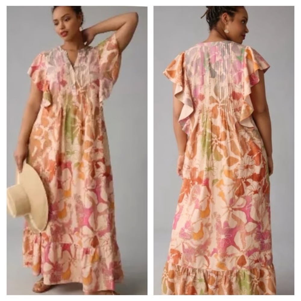 Anthropologie Maeve The Cassandra Floral Flutter Sleeve Maxi Dress